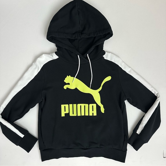 Puma Black Hoodie with Neon Yellow Logo Size XS Women - Picture 1 of 14